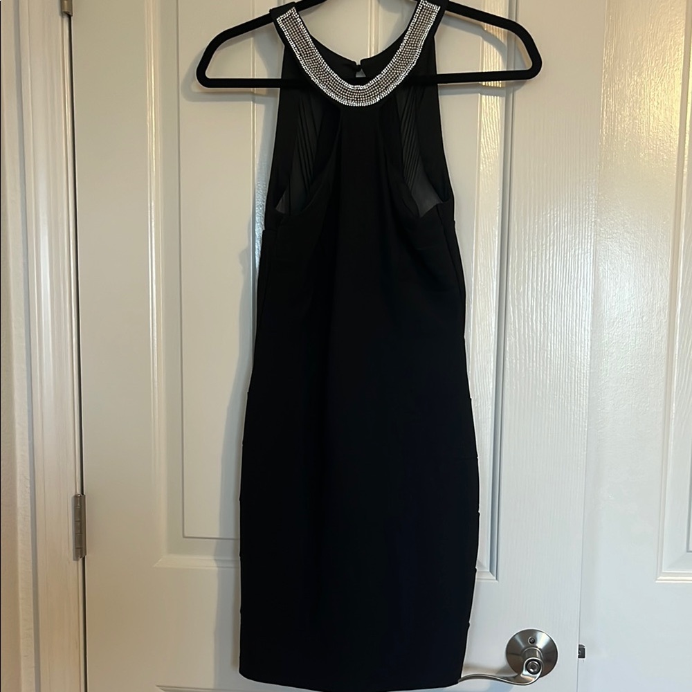 Black Mini Dress with Silver and Pearl Embroidery